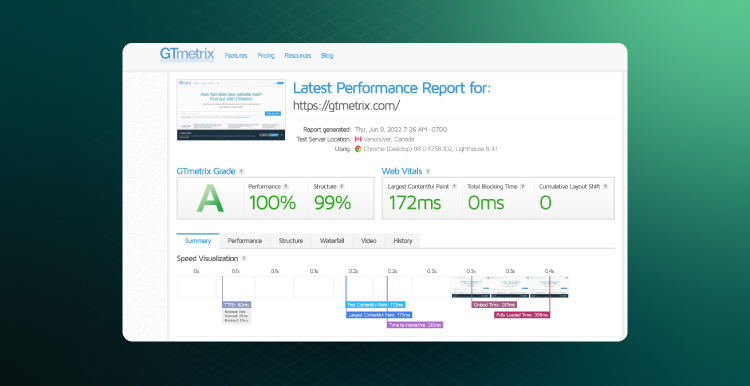 GTmetrix tools visual