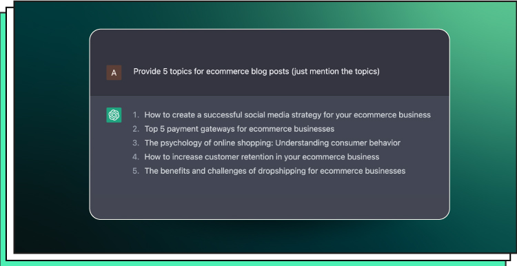 ecommerce copywriting ideas provided by ChatGPT screenshot 