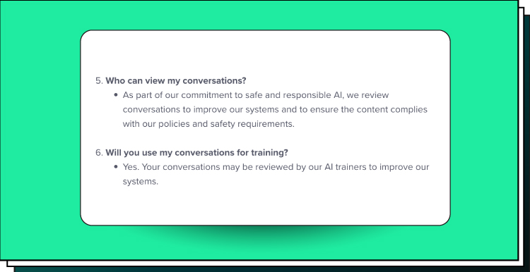 on image screenshot from company's FAQ about confidentiality of ChatGPT
