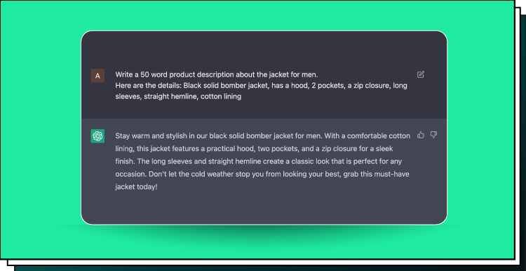 on screenshot, we asked the model to describe the male jacket in 50 words
