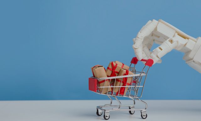 robot holding basket with boxes