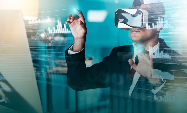 on the image person working in VR headset