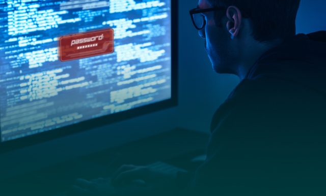 on the image person entering password on computer