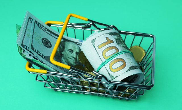 on the image a basket with money inside
