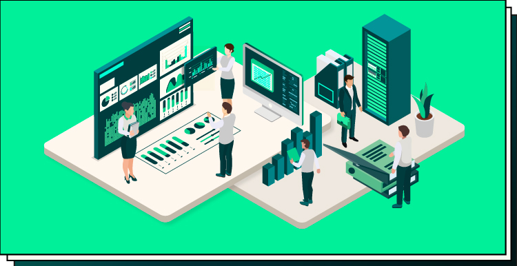 on illustration people in data center 