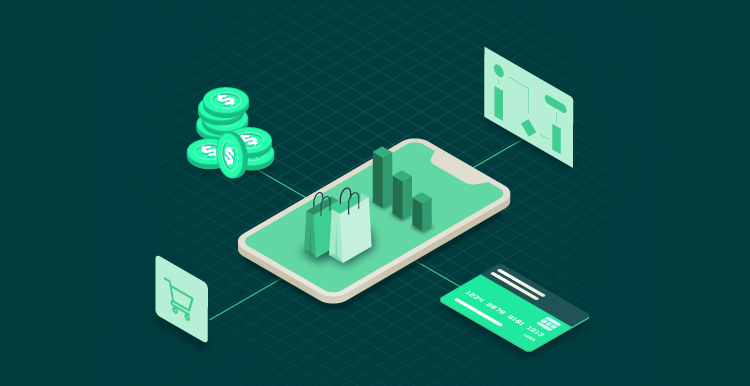 illustration of smartphone with all forms of payment systems 