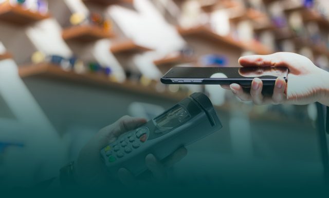 on the image person tapping phone on terminal